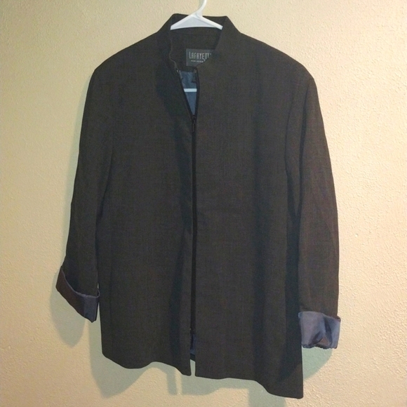 Lafayette NY 148 Wool Grey Blazer Jacket Zip Up 6 - Picture 1 of 6